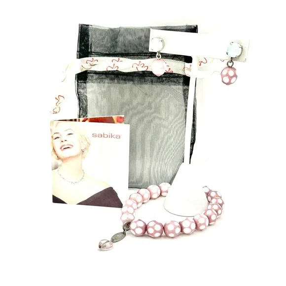 Sabika Stretch Bracelet & Earrings Set S14 Pinky Mauve & Cream Polka Dots - Picture 11 of 11